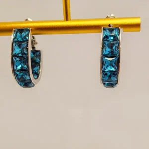 Premium Crystal Hoop Earrings, Blue - Image 3