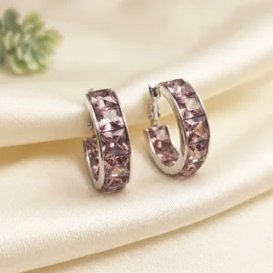 Premium Crystal Hoop Earrings, Pink