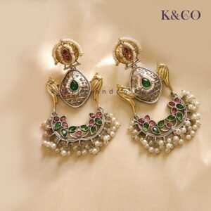 Chandbali Earrings with Peacock, Green