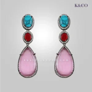 Alternative view of Long Earrings with Stone, Pink