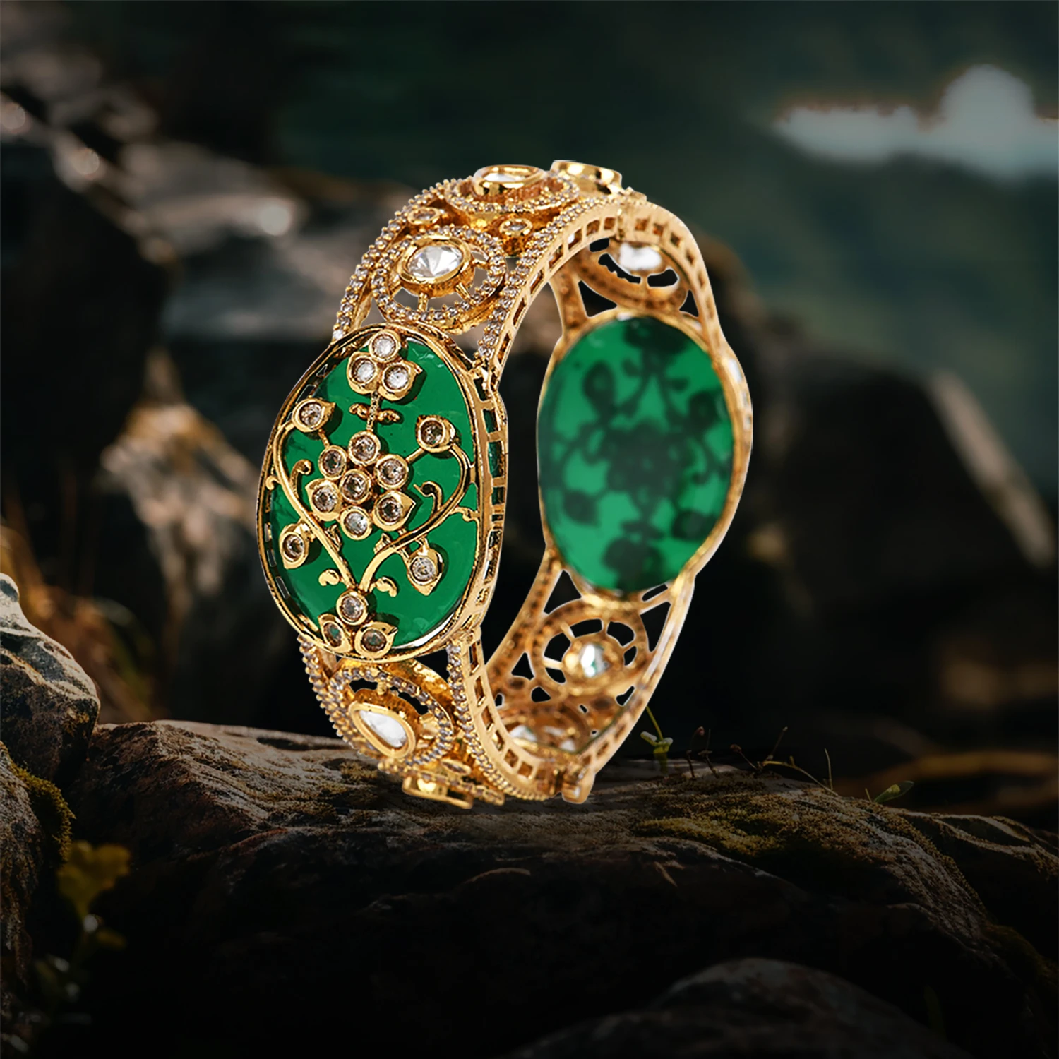 Kundan Statement Kada Bangle with Stones - Image 3