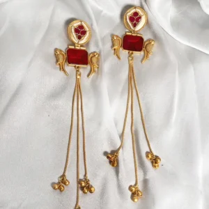 Long Kashmiri Stone Jhumka, Ruby - Image 3
