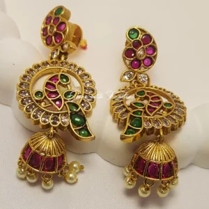 Alternative view of Long Jhumka Earrings, Peacock Style