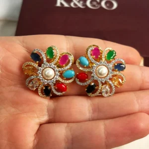 Niya Navrattan Studs, 7 stones - Image 3