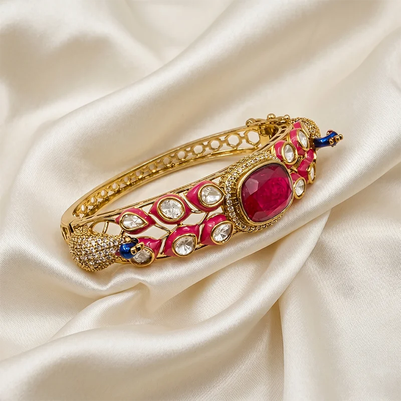 Peacock Kundan Openable Bangle, Ruby