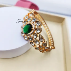 Alternative view of Kundan Stone Bangle, Green