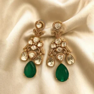Alternative view of Emerald Drop Polki Statement Earrings