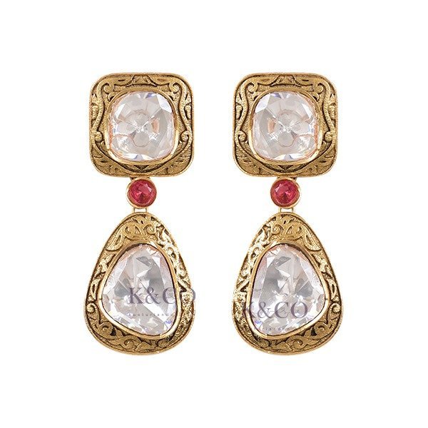 Designer Polki Stone Earrings - Image 2