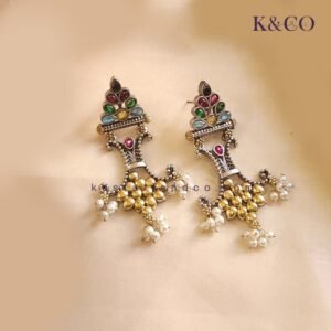 Shree Ethnic Oxidised Earrings, Silver