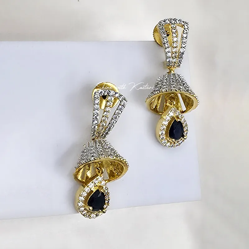 Glow CZ Jhumka Earrings, Purple - Image 2
