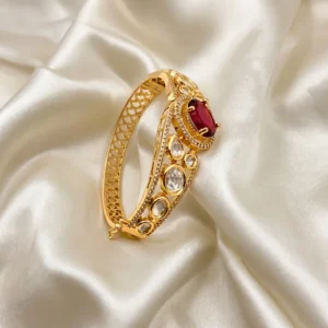 Alternative view of Glow Kundan CZ Openable Bangle, Ruby