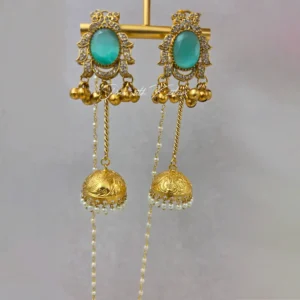 Alternative view of Indian Kashmiri Jhumka Earrings with Pearl Earchain