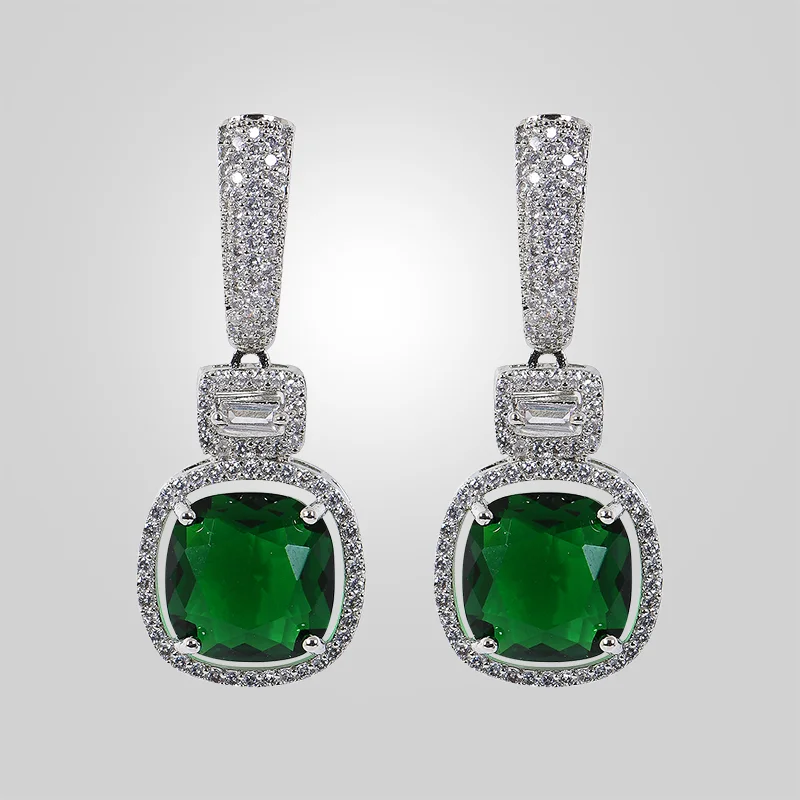Jane CZ Earrings with Stone, Green - Image 2
