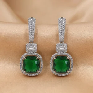 Jane CZ Earrings with Stone, Green