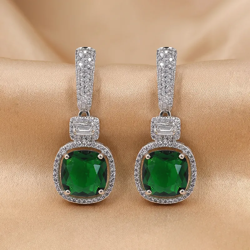 Jane CZ Earrings with Stone, Green