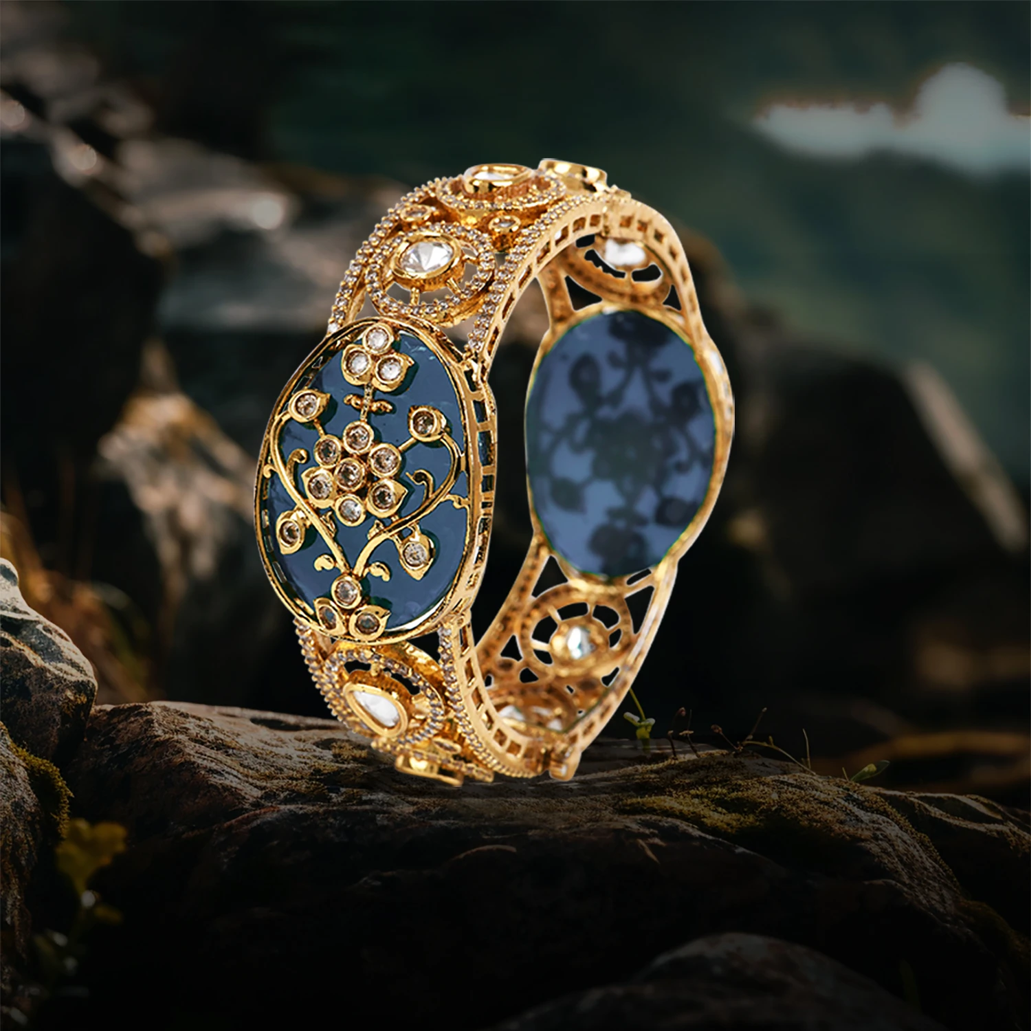 Kundan Statement Kada Bangle with Stones - Image 4
