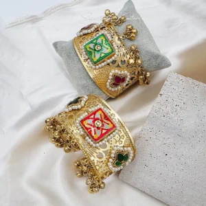 Alternative view of Royal Kundan Meenakari Pearl-Edged Gold Cuff Bangles