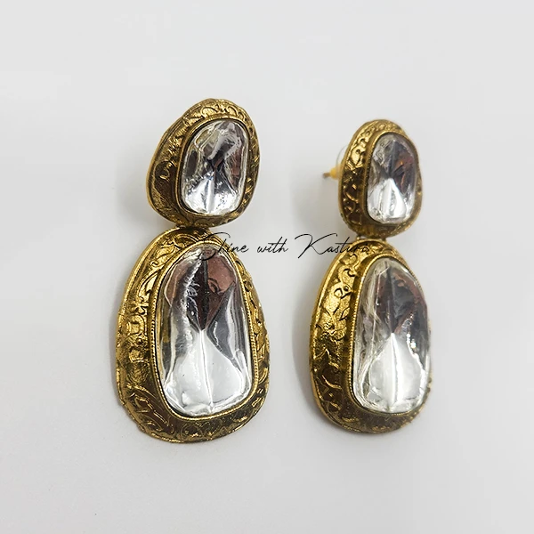 Large Polki Kundan Statement Earrings - Image 2