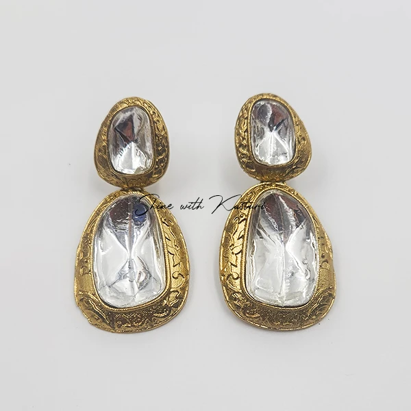 Large Polki Kundan Statement Earrings - Image 3