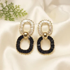 Baguette layered loop Earrings, Black