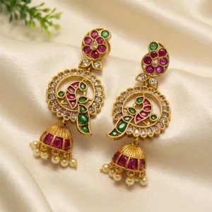 Long Jhumka Earrings, Peacock Style