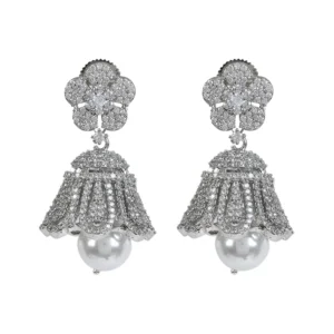 Alternative view of Luxury Crystal Floral Jhumka Earrings with Pearl Drop