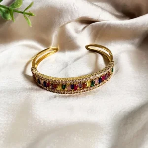 Candy Cuff Multicolor CZ Bangle, Gold