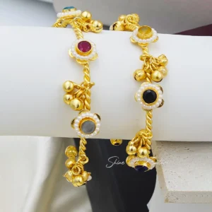 Alternative view of Multi‑Stone Pearl‑Bordered Gold Bangles Pair, 2.6