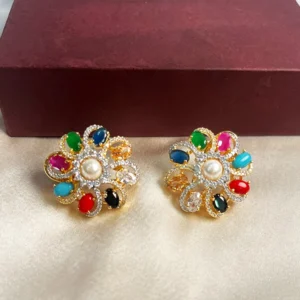 Alternative view of Niya Navrattan Studs, 7 stones