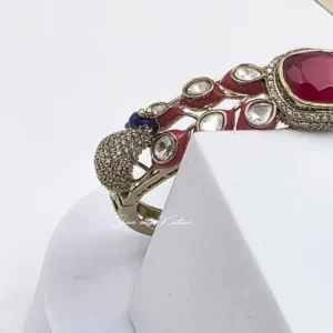 Peacock Kundan Openable Bangle, Ruby - Image 3