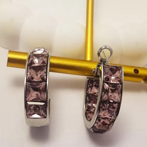 Premium Crystal Hoop Earrings, Pink - Image 3