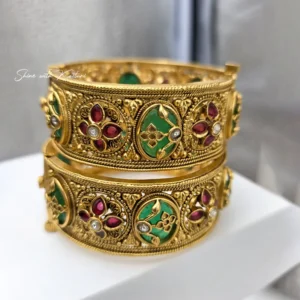 Alternative view of Rajwadi Meenakari Kundan Gold Bangles Set, 2.4