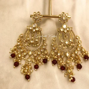 Royal Kundan Chandbali Earrings with Ruby Bead Drops - Image 3