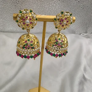 Alternative view of Royal Multicolor Kundan Pearl Jhumka Earrings