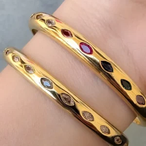 Shona Silver Bangle with Stone Inlay, Multi - Image 3