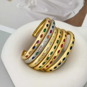 Shona Silver Bangle with Stone Inlay, Multi