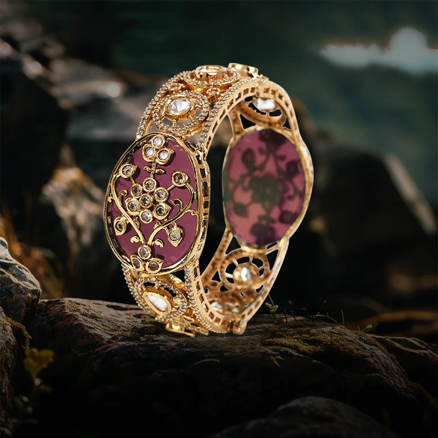 Kundan Statement Kada Bangle with Stones