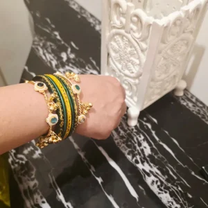 Multi‑Stone Pearl‑Bordered Gold Bangles Pair, 2.6 - Image 4