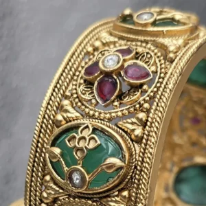 Rajwadi Meenakari Kundan Gold Bangles Set, 2.6 - Image 5