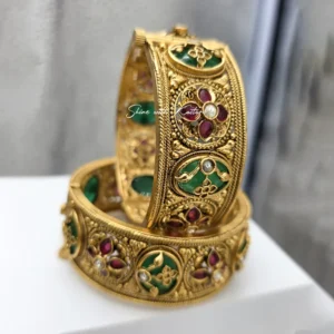 Rajwadi Meenakari Kundan Gold Bangles Set, 2.6 - Image 4