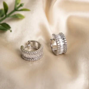 Silver Classic Baguette Hoop Earrings