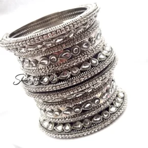 Alternative view of Silver Kundan Broad Bangles, 2.6|2.8