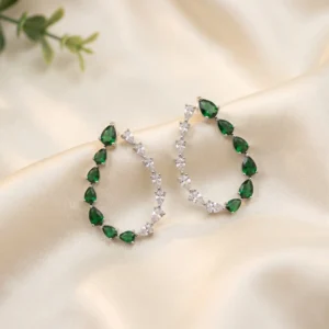 Teardrop Crystal Hoop Earrings, Green
