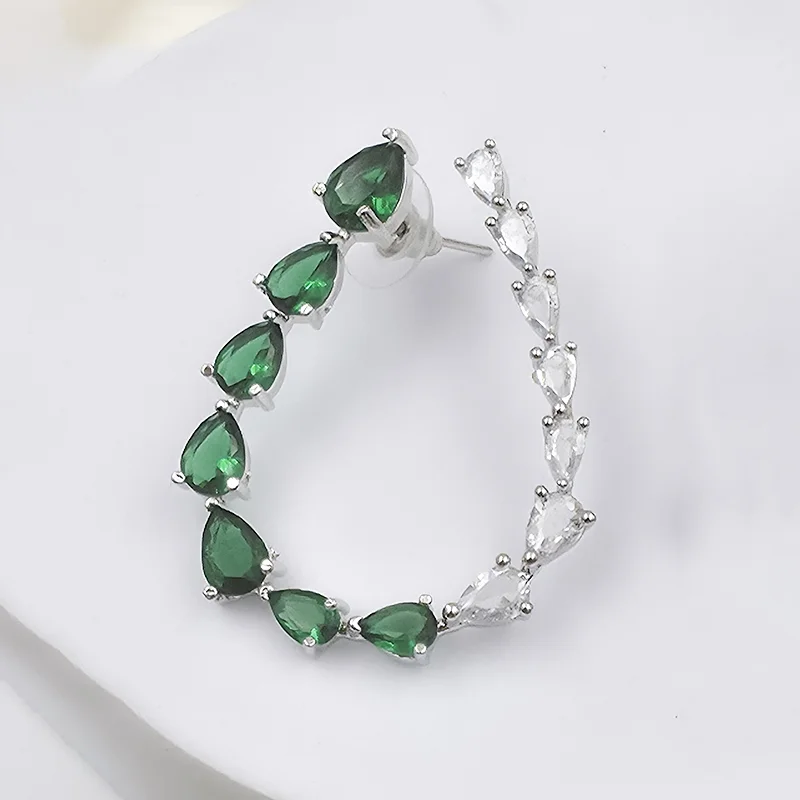 Teardrop Crystal Hoop Earrings, Green - Image 2
