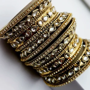 Antique Gold Kundan Broad Bangles, 2.6