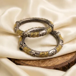Bloom Octa Designer Oxidised Silver Bangles, Pair