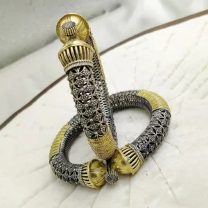 Broad Oxidised Silver Bangle Kada, Openable - Image 4