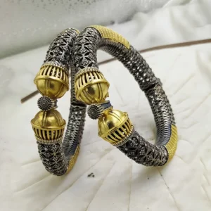 Broad Oxidised Silver Bangle Kada, Openable - Image 3