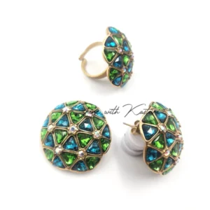 Celestial Embellished Dome Earrings, Emerald
