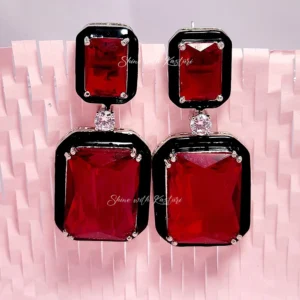 Julie Crystal Stone Statement Earrings, Red - Image 15